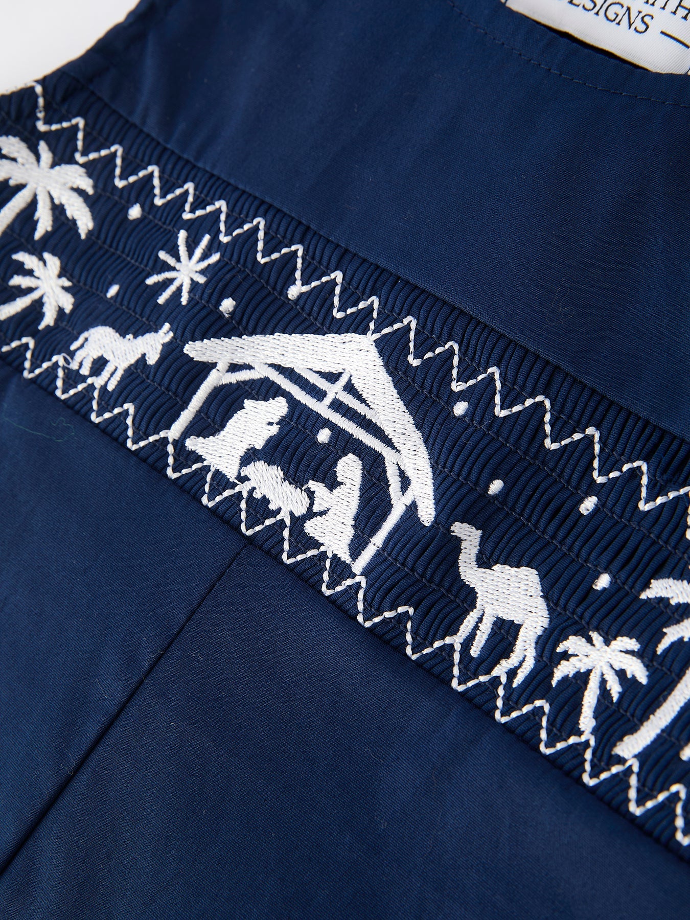 Christmas Navy Blue Nativity Smocking Embroidered Baby Boy Romper by Rylee Faith Designs
