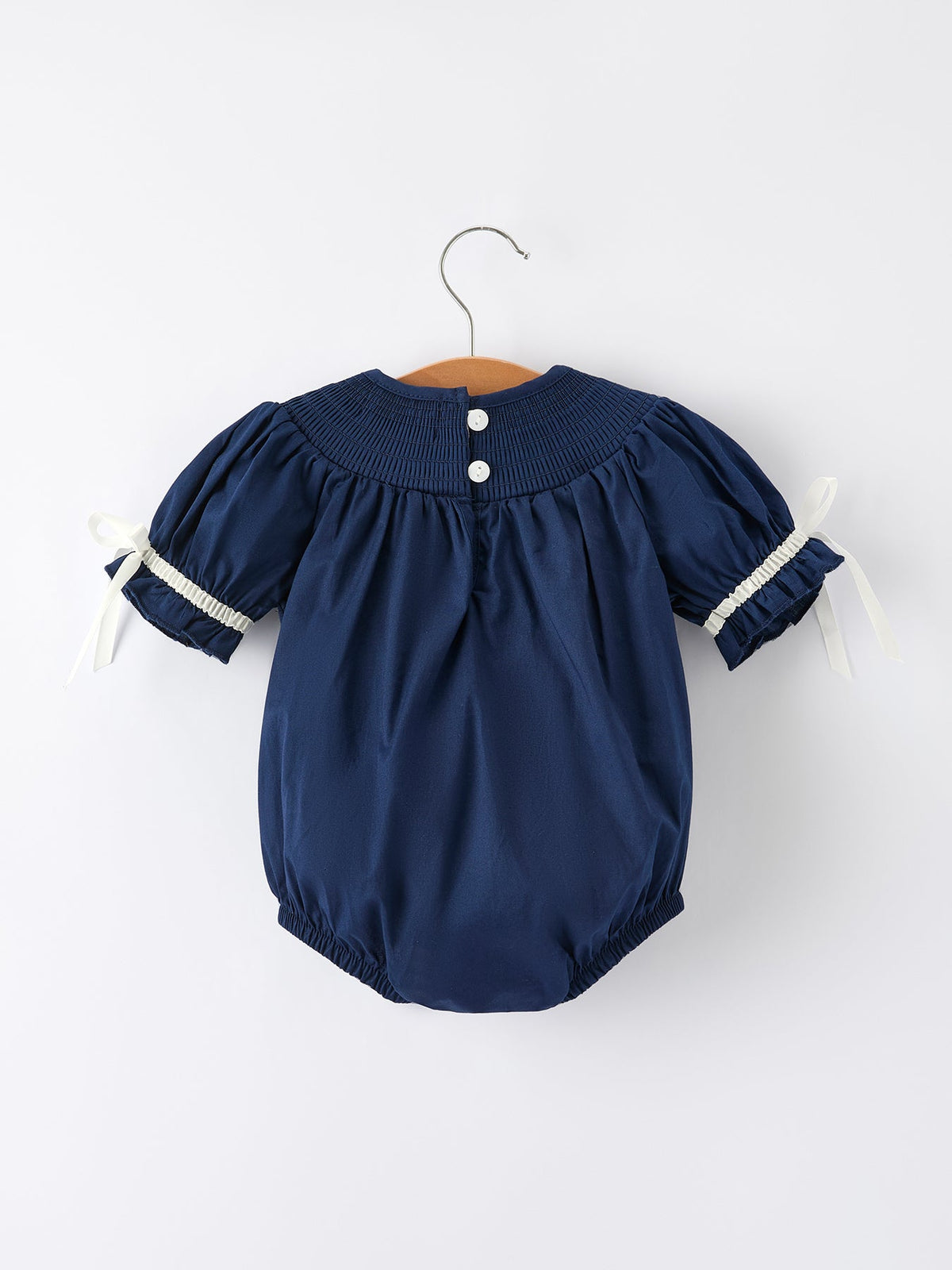 Navy Blue Nativity Smocking Embroidered Baby Girls Christmas Romper by Rylee Faith Designs