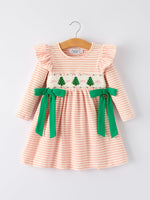 Christmas Tree Smocked Embroidery Stripe Baby Girls Dress by Rylee Faith Designs