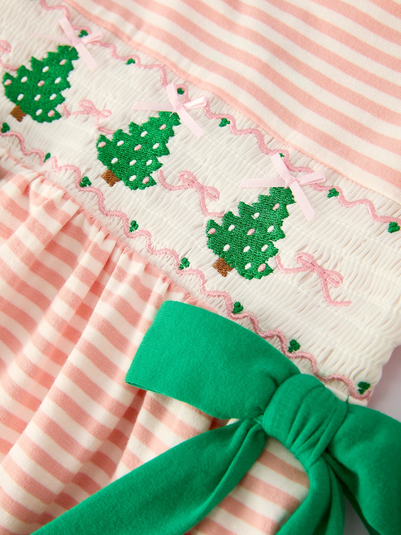 Christmas Tree Smocked Embroidery Stripe Baby Girls Dress by Rylee Faith Designs