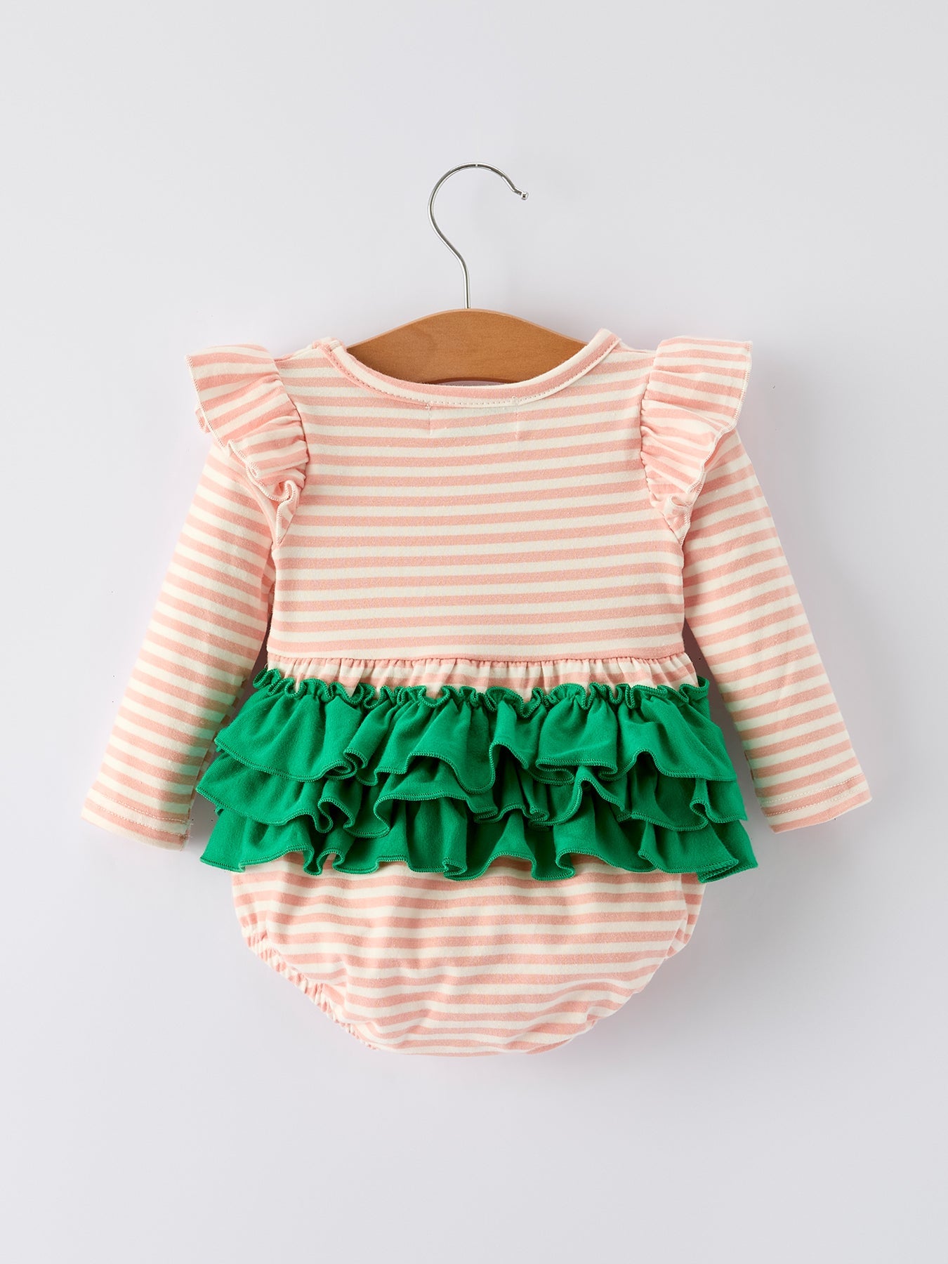 Christmas Tree Smocked Embroidery Stripe Baby Girls Romper by Rylee Faith Designs