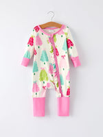 Christmas tree Baby Girls Romper with Long Sleeves by Rylee Faith Designs