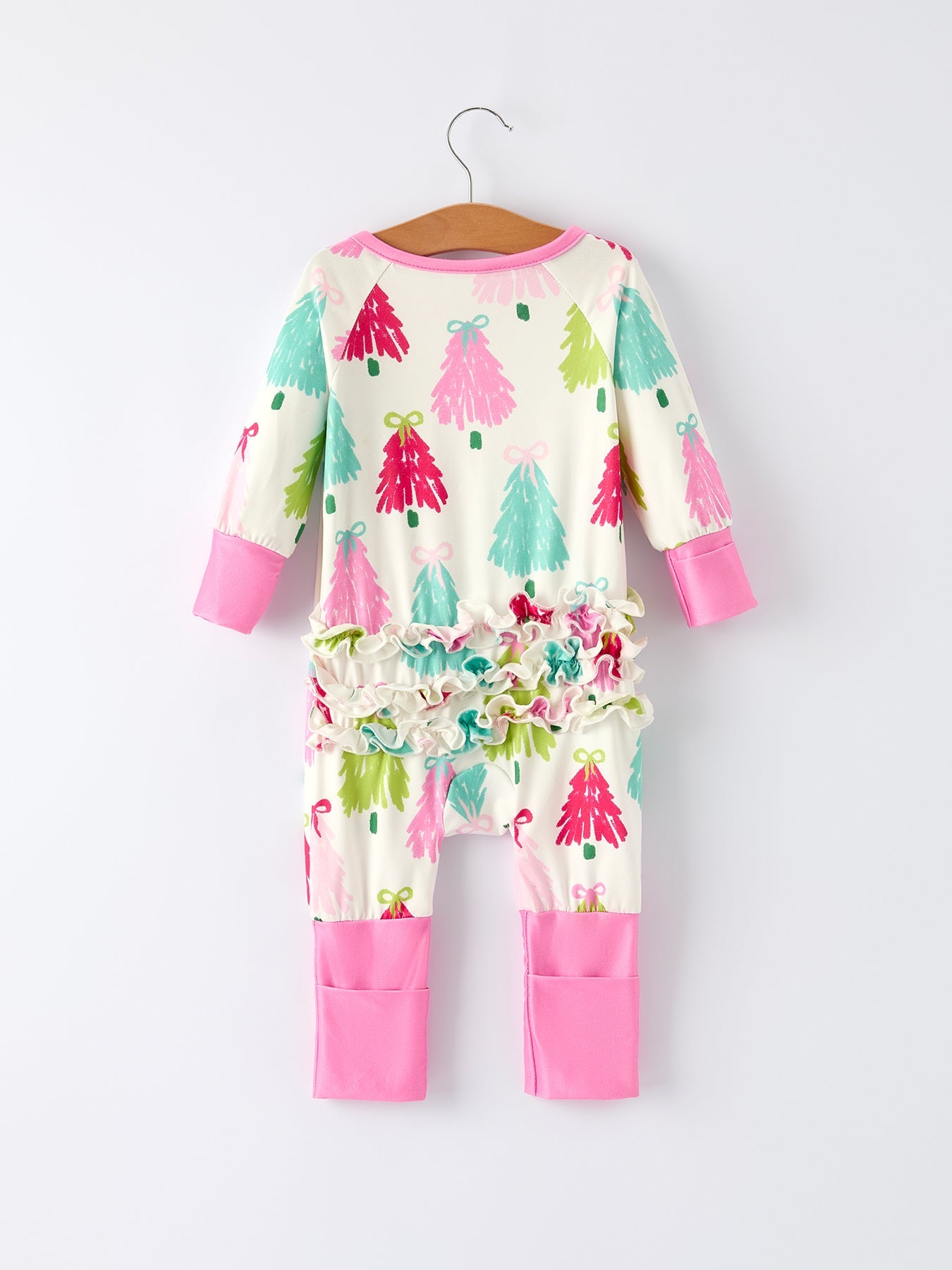 Christmas tree Baby Girls Romper with Long Sleeves by Rylee Faith Designs