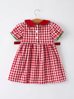 Girls Christmas Outfit – Red Plaid Dress with Tree Bow Accents by Rylee Faith Designs