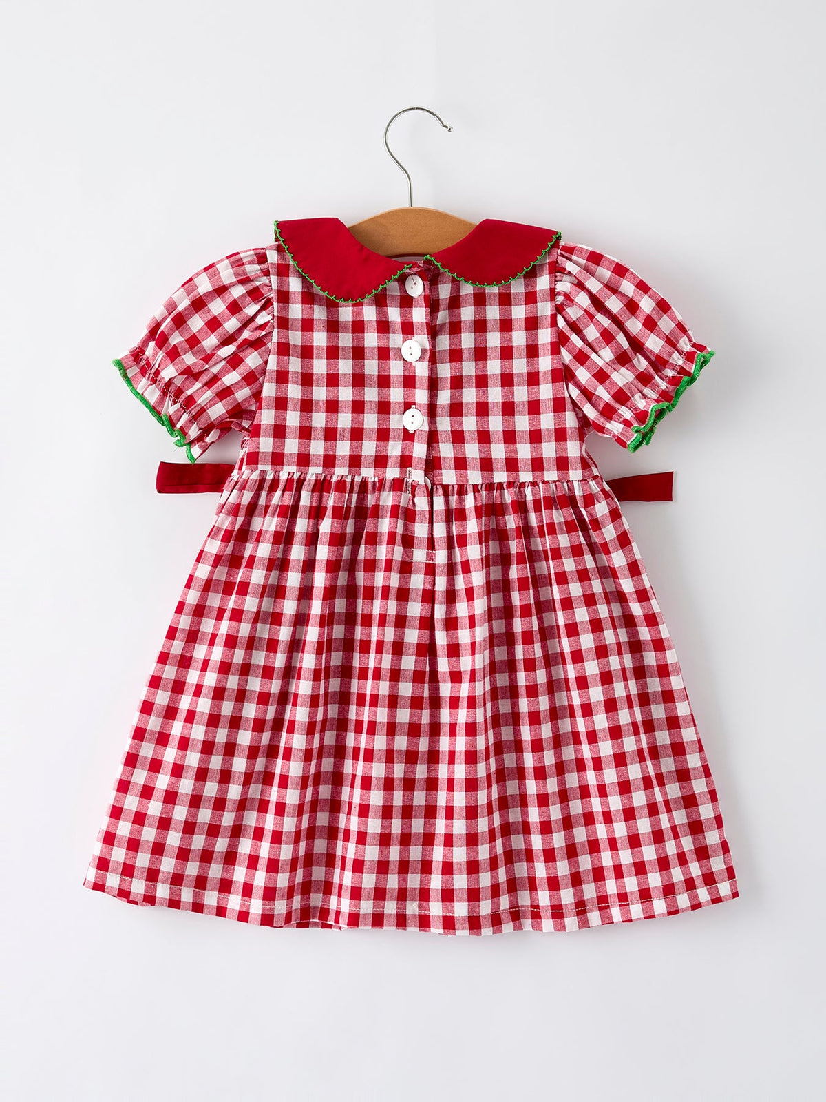 Girls Christmas Outfit – Red Plaid Dress with Tree Bow Accents by Rylee Faith Designs