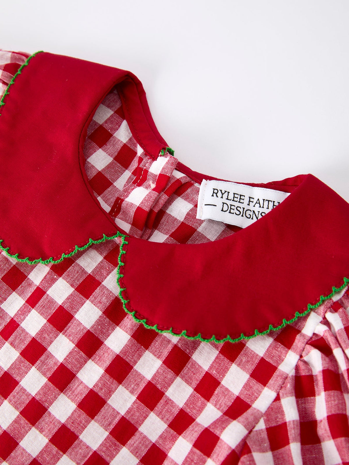 Girls Christmas Outfit – Red Plaid Dress with Tree Bow Accents by Rylee Faith Designs
