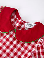 Girls Christmas Outfit – Red Plaid Dress with Tree Bow Accents by Rylee Faith Designs