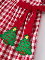 Girls Christmas Outfit – Red Plaid Dress with Tree Bow Accents by Rylee Faith Designs