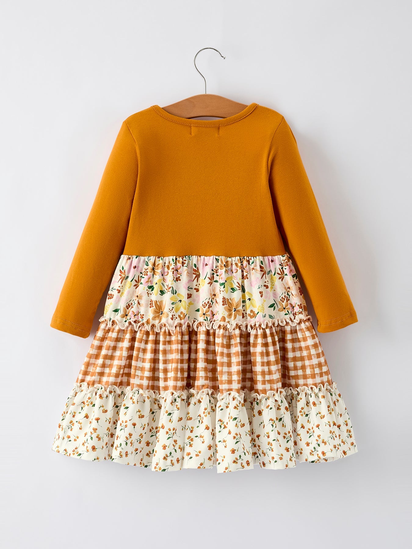 Cotton Blend Long Sleeve Dress - Patchwork