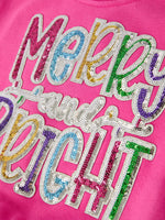 Toddler Girls Christmas Outfit – Pink Merry Bright Top and Bell Pants by Rylee Faith Designs