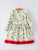 Toddler Girls Christmas Dress – Holiday Floral Print Outfit with Pockets by Rylee Faith Designs