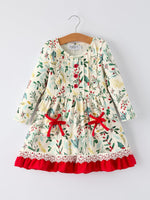 Toddler Girls Christmas Dress – Holiday Floral Print Outfit with Pockets by Rylee Faith Designs