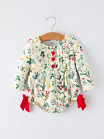 Baby Girls Christmas Romper – Holiday Bow Long Sleeve Outfit by Rylee Faith Designs