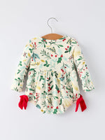 Baby Girls Christmas Romper – Holiday Bow Long Sleeve Outfit by Rylee Faith Designs
