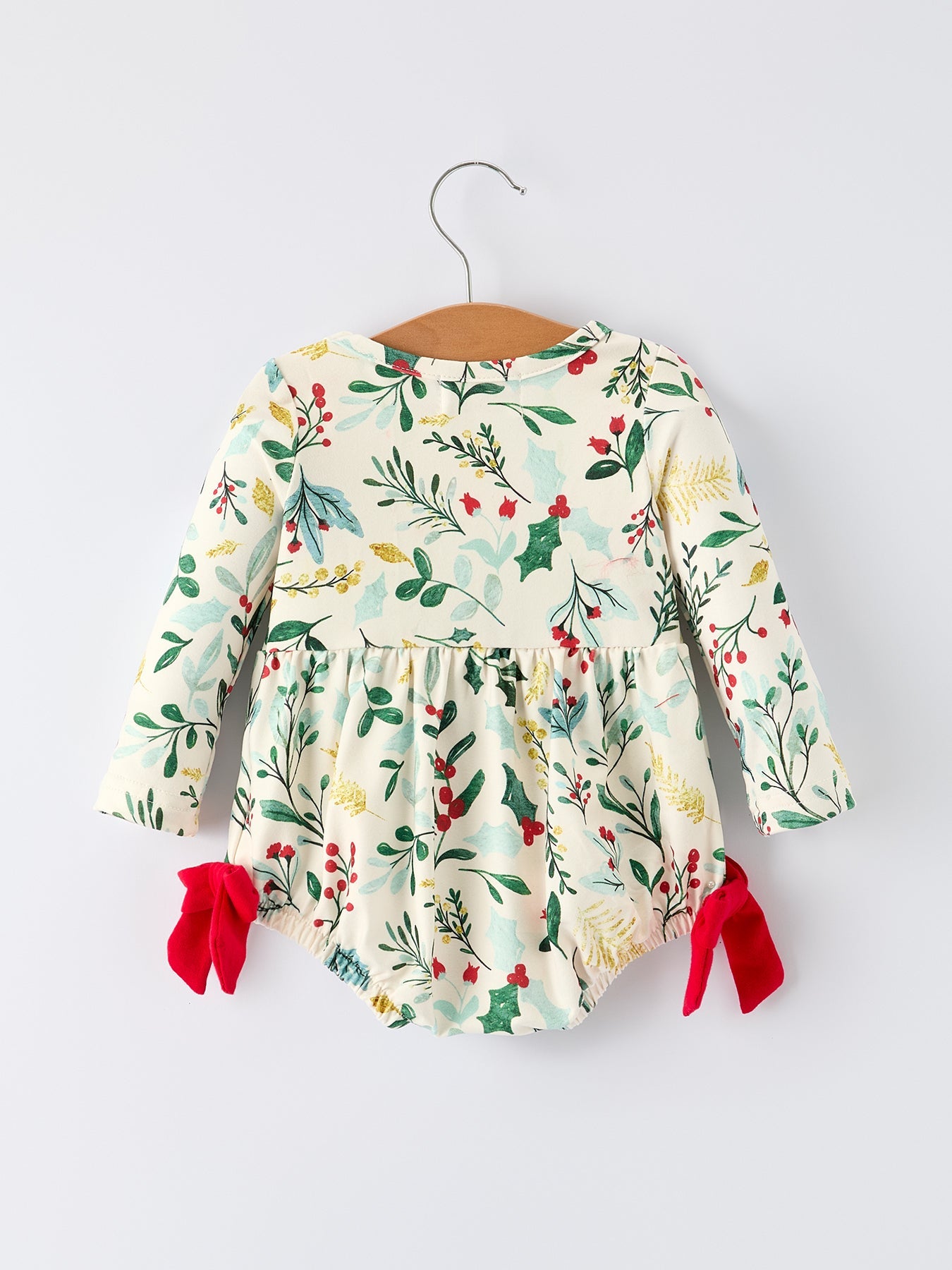Baby Girls Christmas Romper – Holiday Bow Long Sleeve Outfit by Rylee Faith Designs