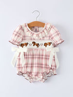 Western Horse Embroidered Smocked Plaid Baby Girl Romper by Rylee Faith Designs at Everetts Place