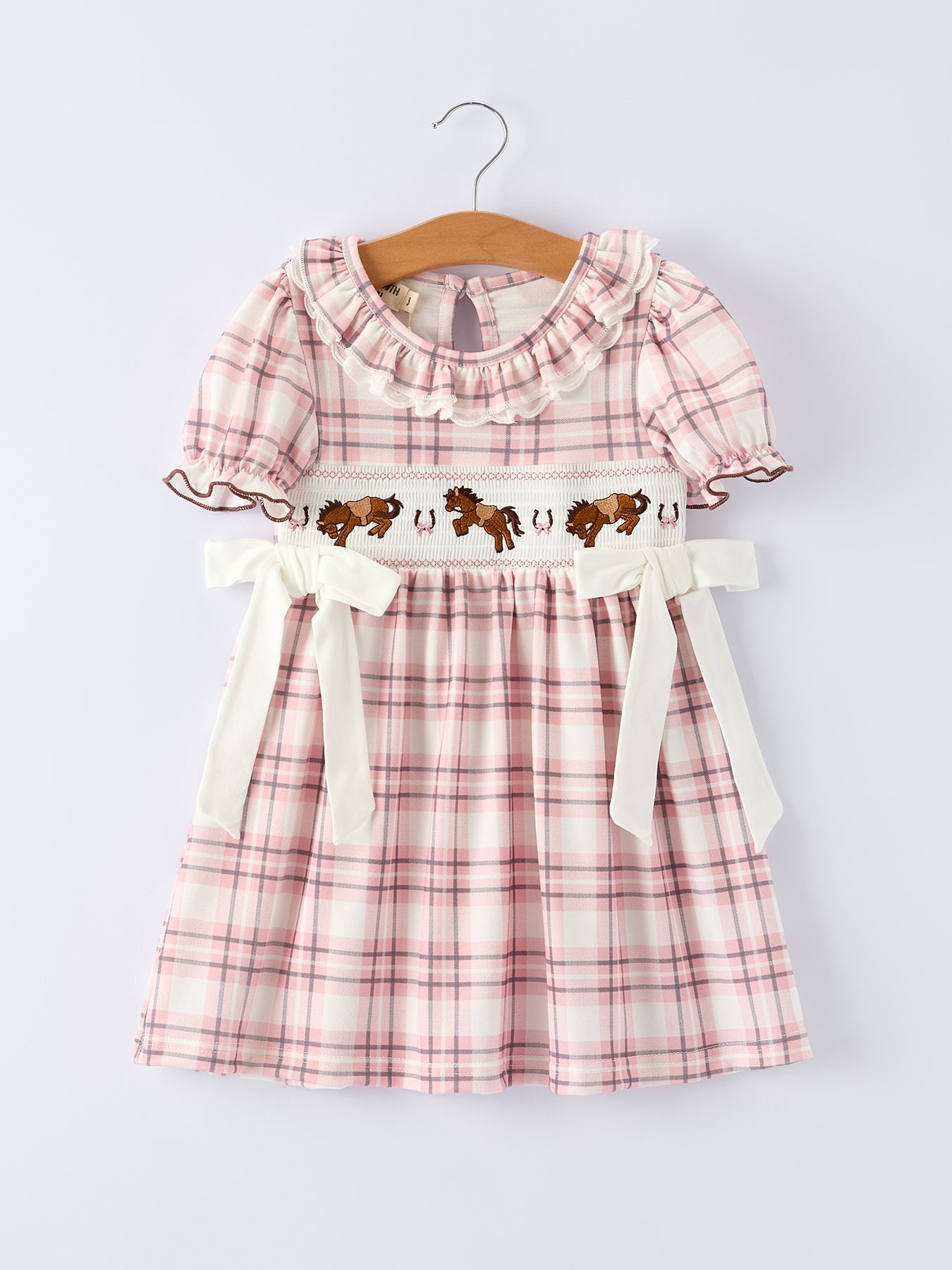 Western Horse Embroidered Smocked Plaid Girls Dress by Rylee Faith Designs at Everetts Place