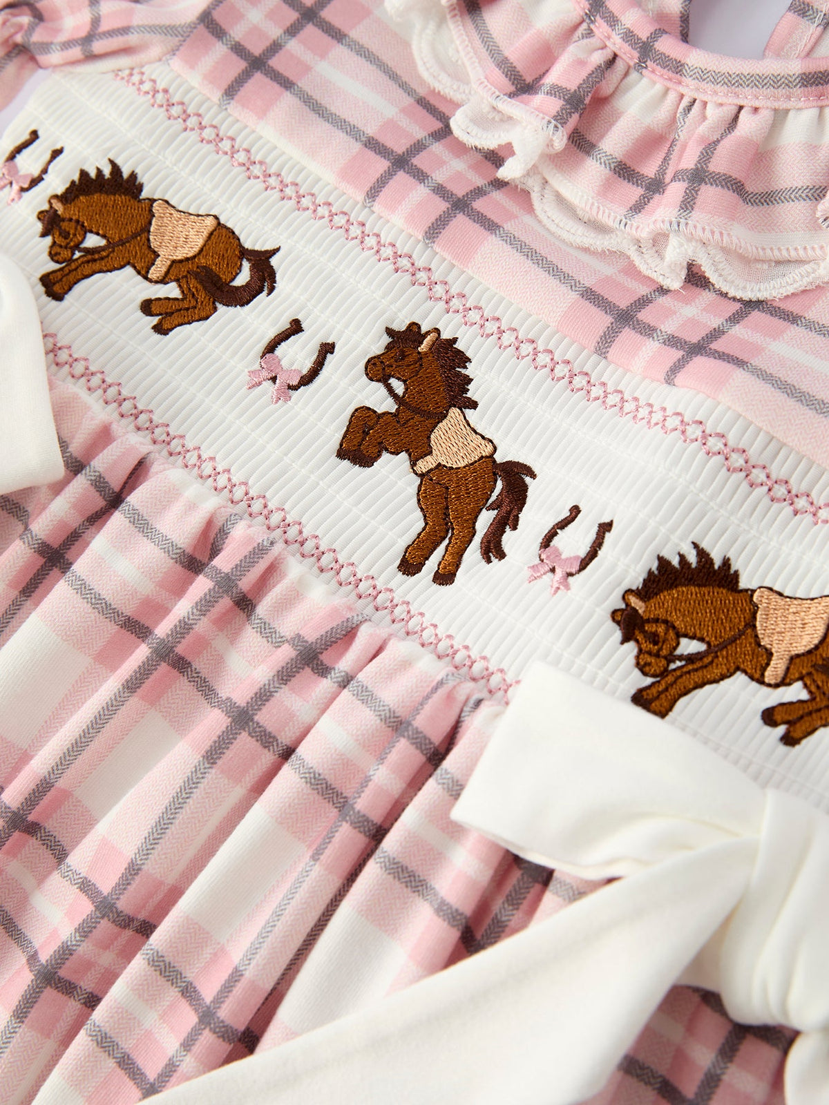 Western Horse Embroidered Smocked Plaid Girls Dress by Rylee Faith Designs at Everetts Place