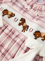 Western Horse Embroidered Smocked Plaid Girls Dress by Rylee Faith Designs at Everetts Place
