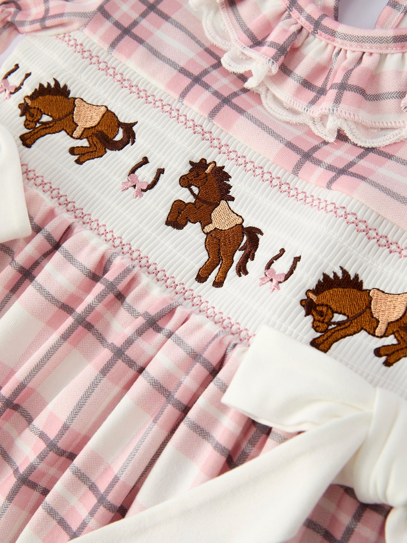 Western Horse Embroidered Smocked Plaid Girls Dress by Rylee Faith Designs at Everetts Place
