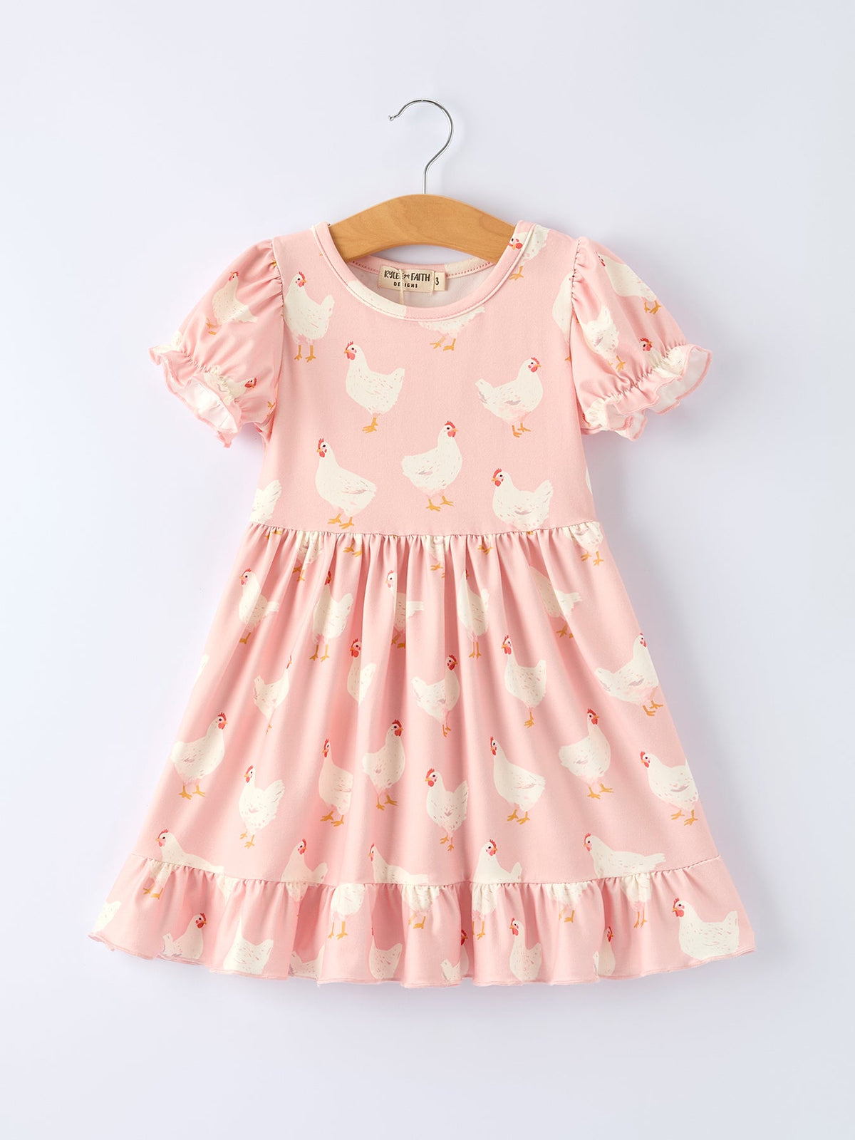 Rylee Faith Designs girls spring chicken print ruffle dress