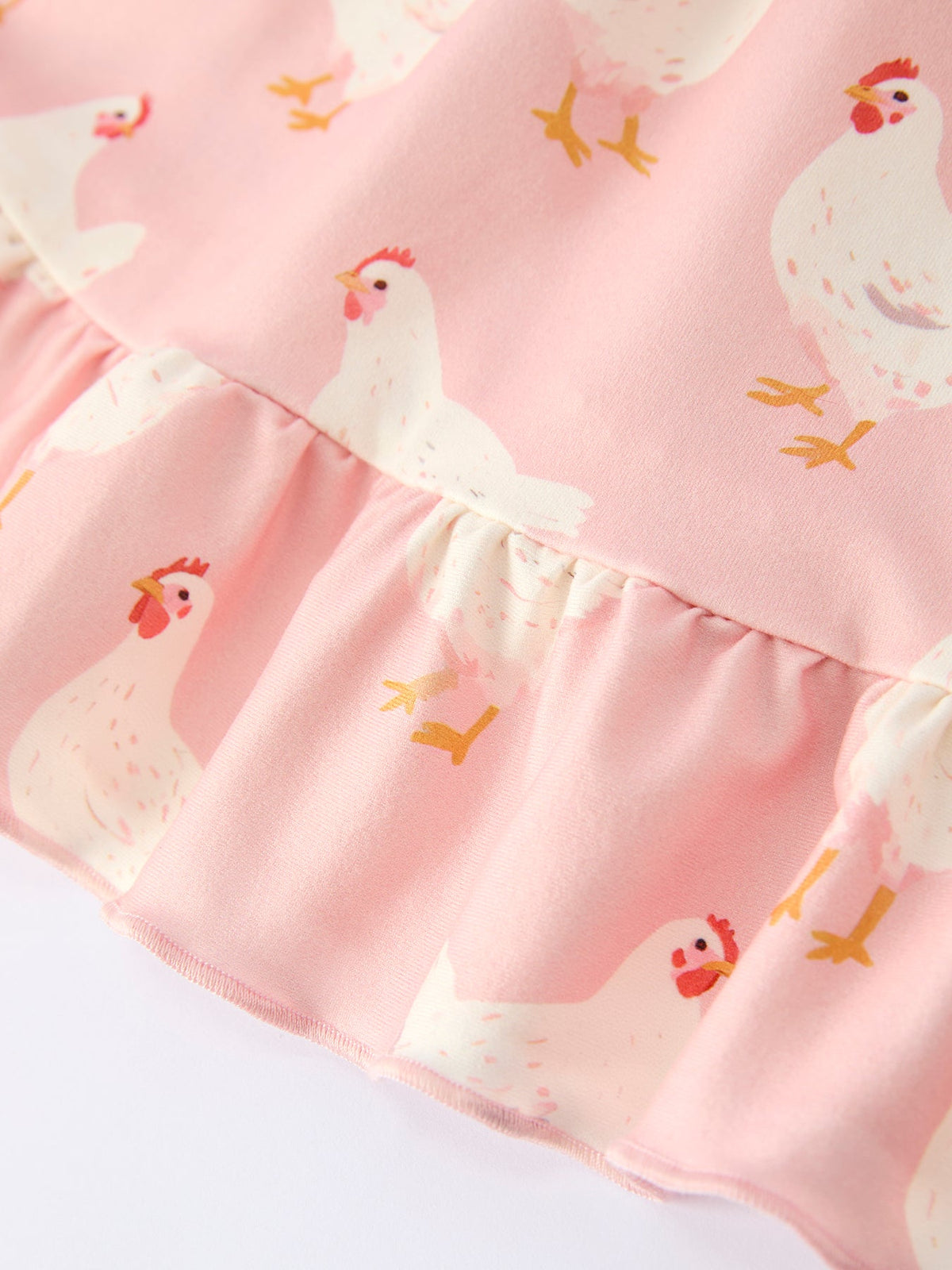 Organic Farm Spring chicken print girls ruffle dress by Rylee Faith.
