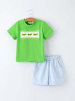 Toddler Boys Summer Crocodile Embroidered Plaid Shorts Set by Rylee Faith Designs at Everetts Place