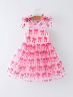 Spring and Summer Pink Tulle Bow Party Dress for Girls by Rylee Faith Designs at Everetts Place