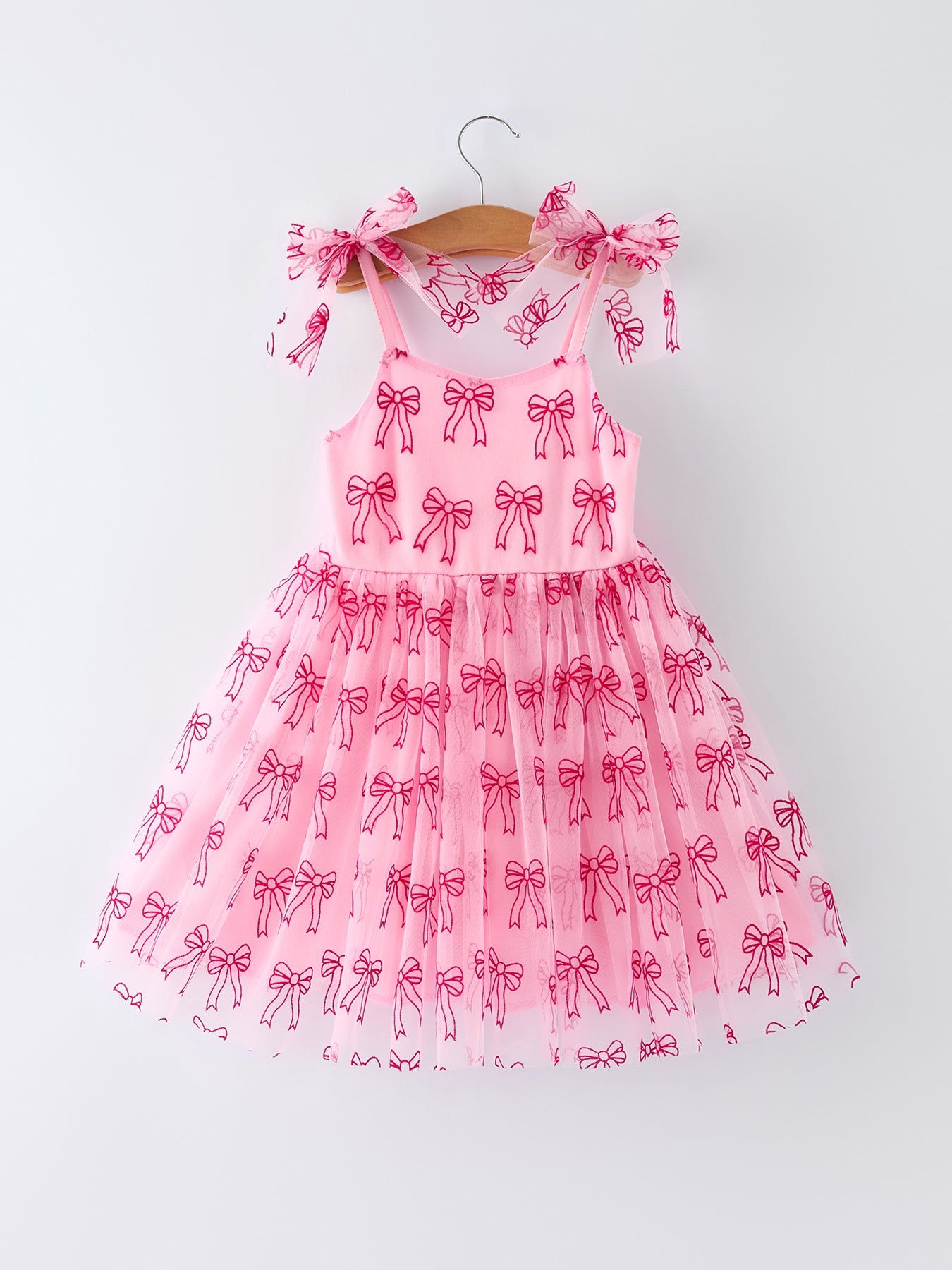 Spring and Summer Pink Tulle Bow Party Dress for Girls by Rylee Faith Designs at Everetts Place