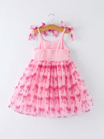 Spring and Summer Pink Tulle Bow Party Dress for Girls by Rylee Faith Designs at Everetts Place