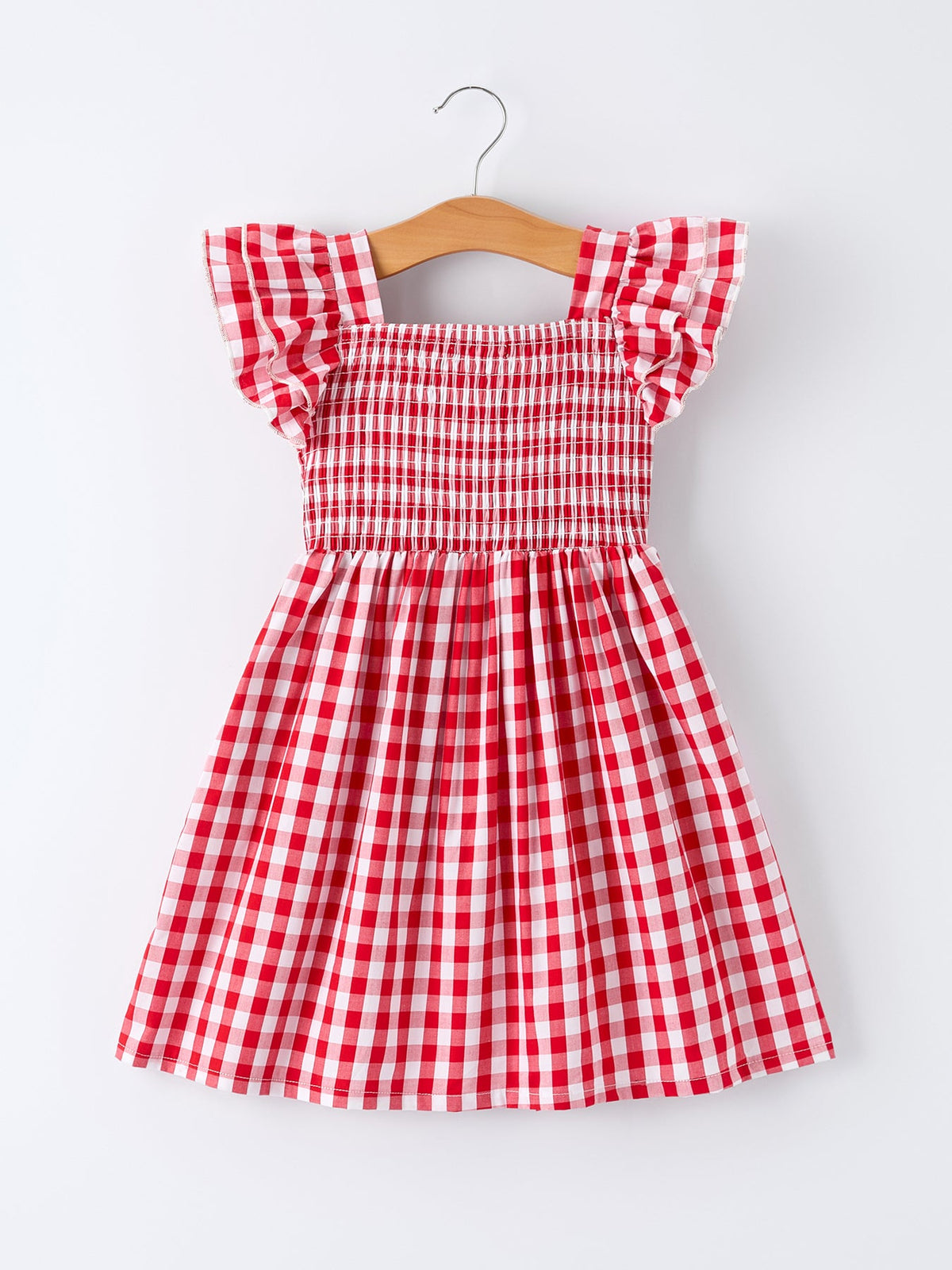 Summer Plaid Smocked Ruffle Girl Dress Sibling Outfits by Rylee Faith Designs at Everetts Place