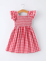Summer Plaid Smocked Ruffle Girl Dress Sibling Outfits by Rylee Faith Designs at Everetts Place