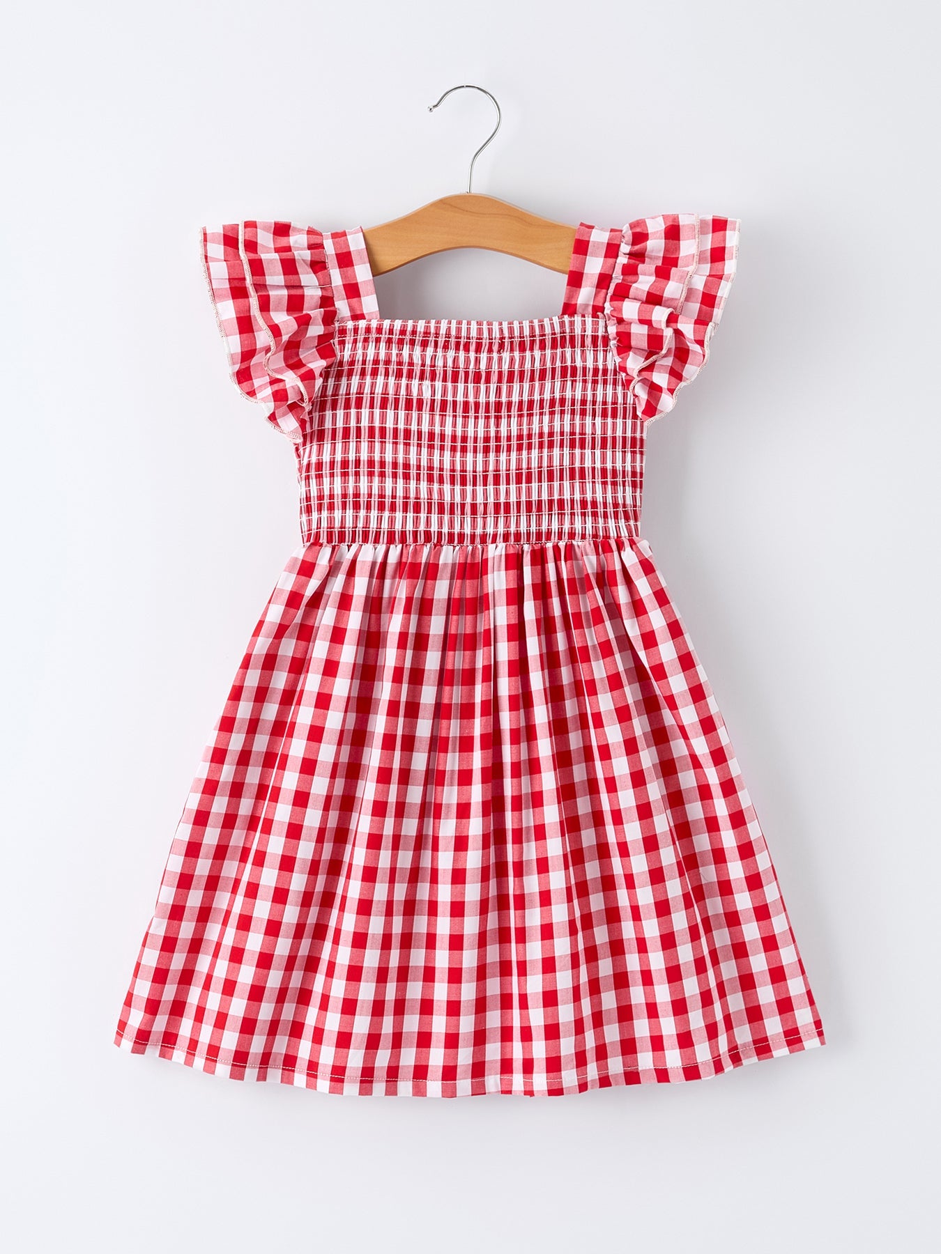 Summer Plaid Smocked Ruffle Girl Dress Sibling Outfits by Rylee Faith Designs at Everetts Place