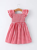 Summer Plaid Smocked Ruffle Girl Dress Sibling Outfits by Rylee Faith Designs at Everetts Place