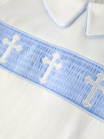 Blue Smocked Church Christ Bishop Christening Toddler Boys'Set by Rylee Faith Designs at Everetts Place