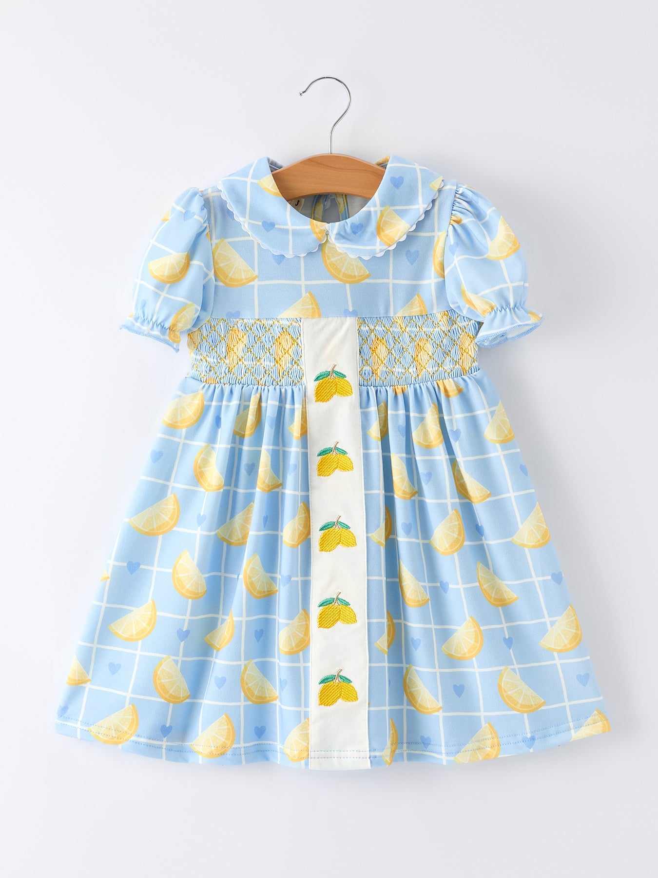 Summer Lemon Print Girls Puff Sleeve Dress by Rylee Faith Designs at Everetts Place