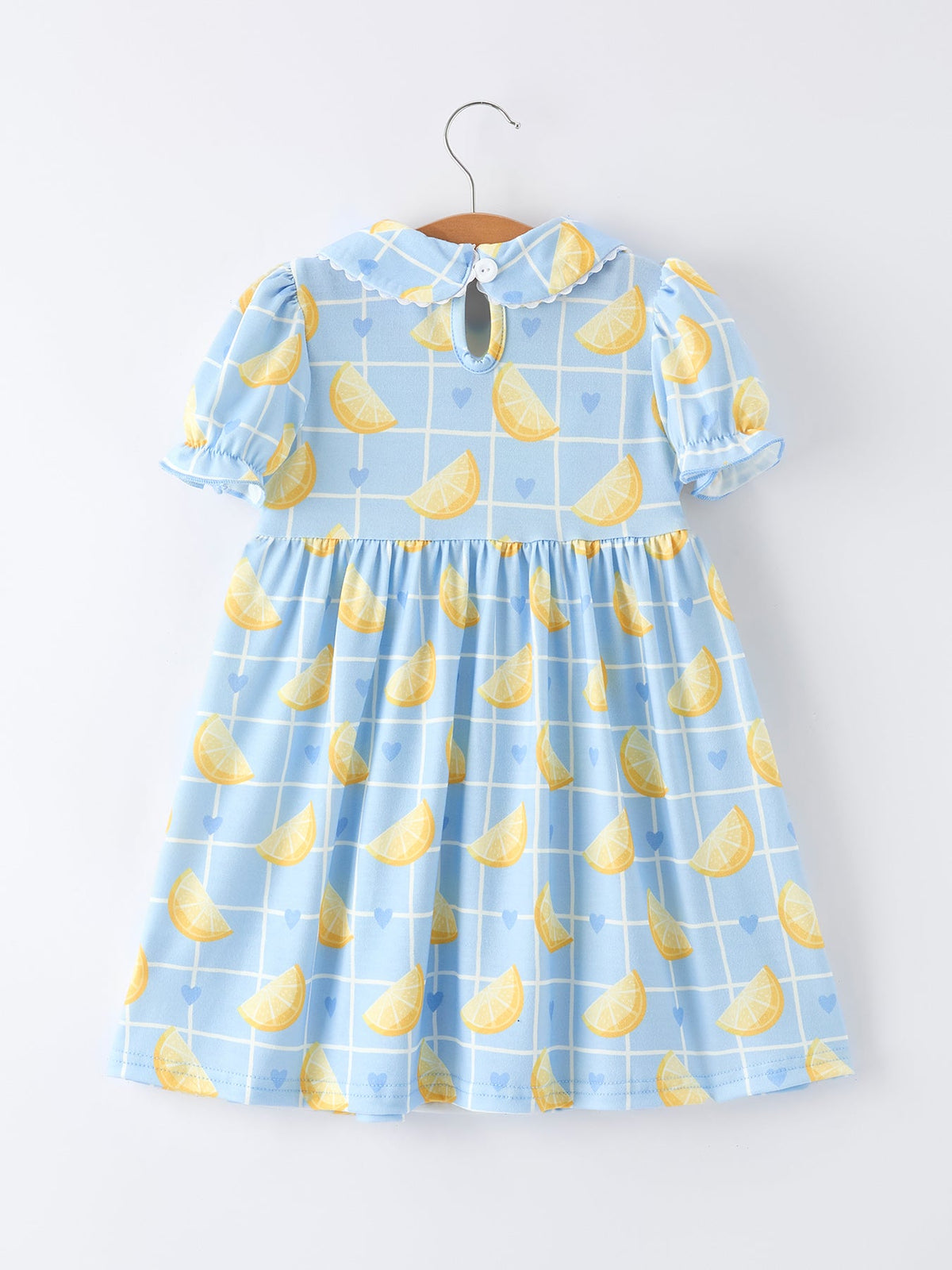 Summer Lemon Print Girls Puff Sleeve Dress by Rylee Faith Designs at Everetts Place