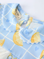 Summer Lemon Print Girls Puff Sleeve Dress by Rylee Faith Designs at Everetts Place