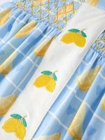 Summer Lemon Print Girls Puff Sleeve Dress by Rylee Faith Designs at Everetts Place