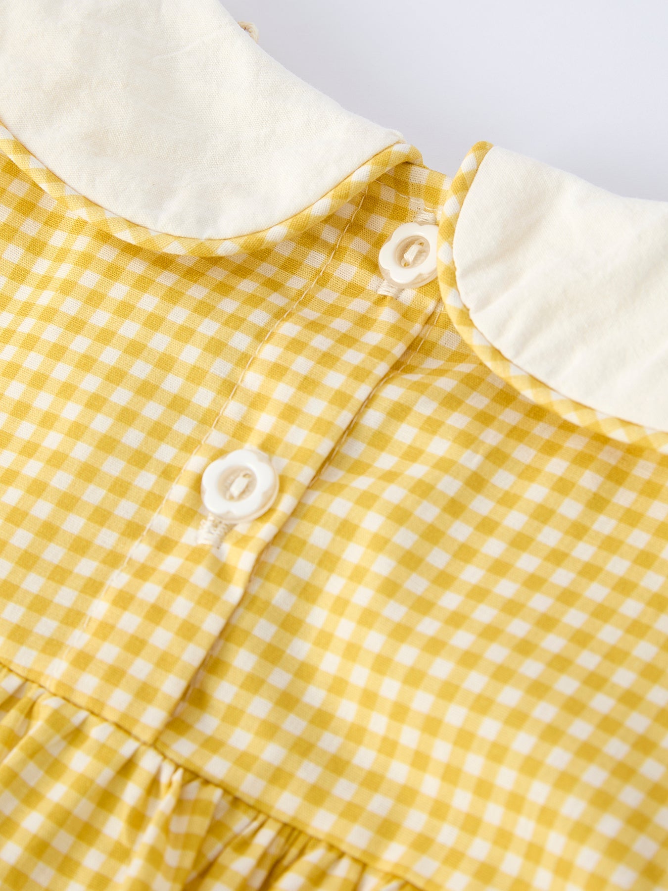Rylee Faith Designs baby yellow goose embroidered smocked plaid dress