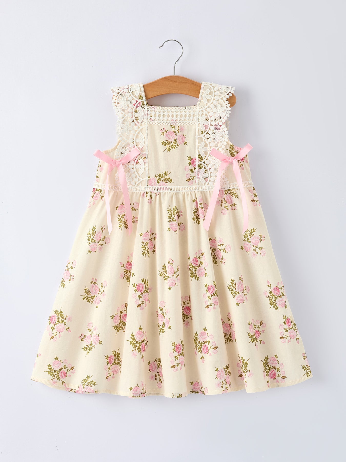 Lace-trimmed Bow Girls' Dress-Pink/Blue by Rylee Faith Designs at Everetts Place