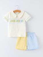 "Jesus Loves Me "Embroidered Toddler Boys'Set by Rylee Faith Designs at Everetts Place