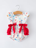 4th of july Bow Print Baby Girl Romper With Ruffle Details by Rylee Faith Designs at Everetts Place