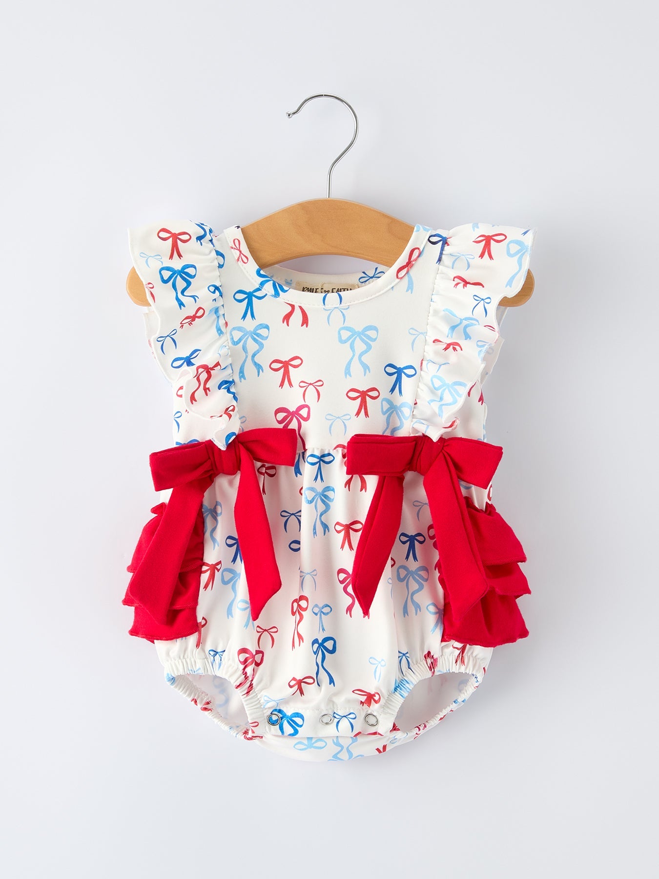 4th of july Bow Print Baby Girl Romper With Ruffle Details by Rylee Faith Designs at Everetts Place
