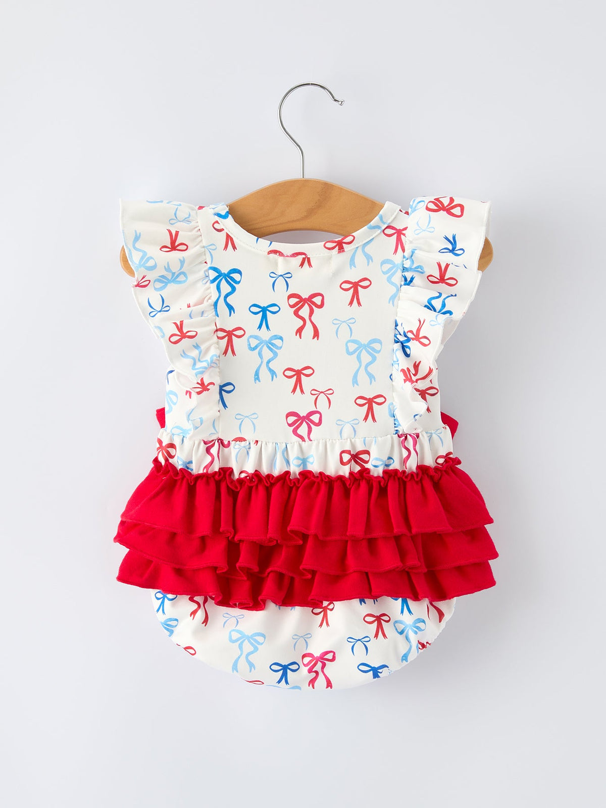 4th of july Bow Print Baby Girl Romper With Ruffle Details by Rylee Faith Designs at Everetts Place