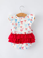 4th of july Bow Print Baby Girl Romper With Ruffle Details by Rylee Faith Designs at Everetts Place