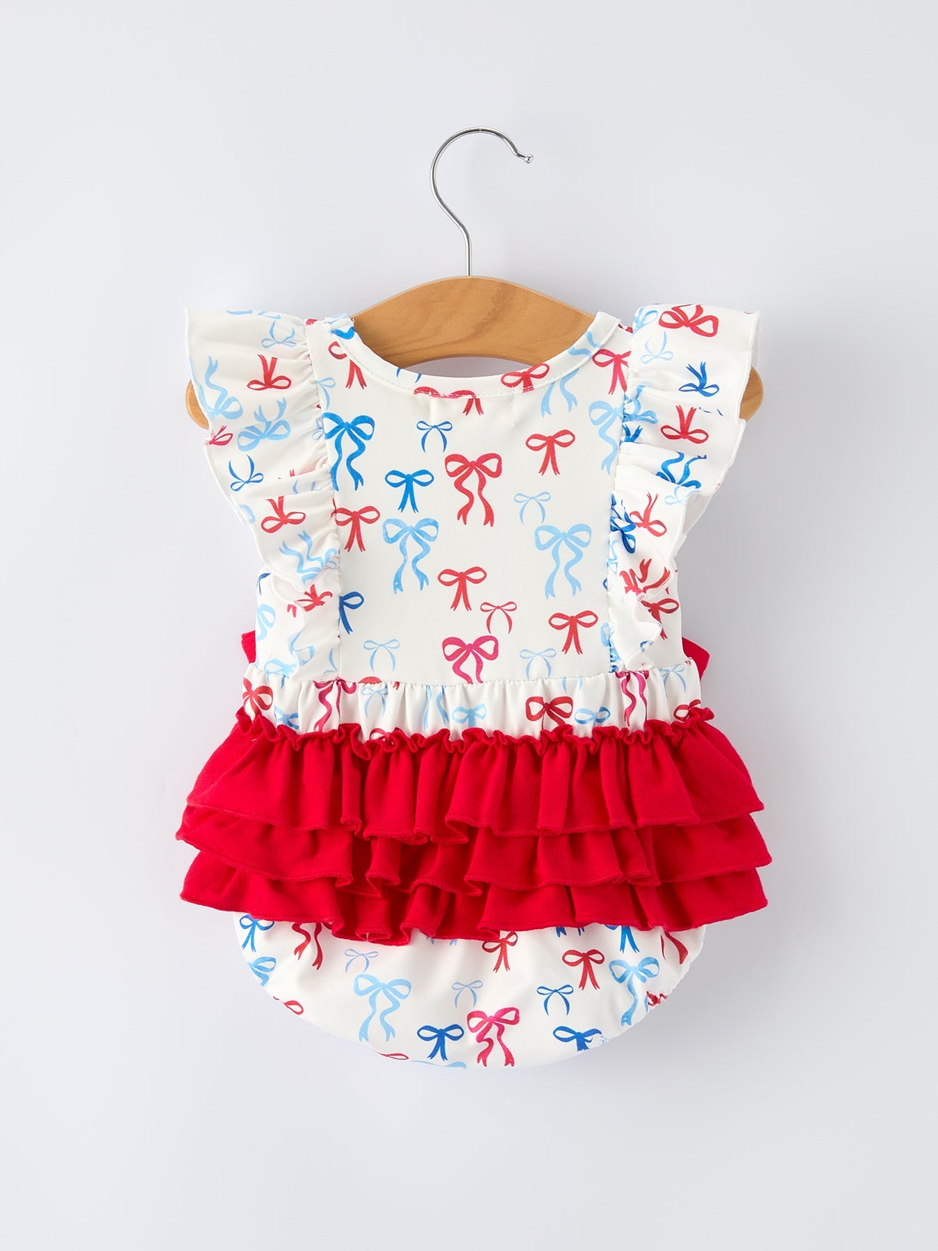 4th of july Bow Print Baby Girl Romper With Ruffle Details by Rylee Faith Designs at Everetts Place