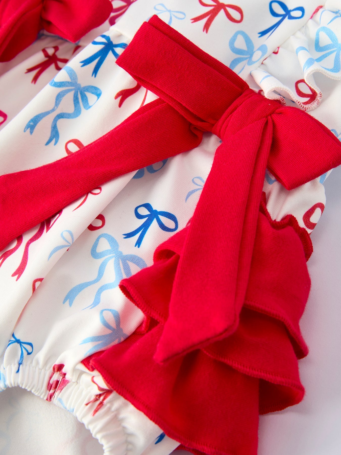 4th of july Bow Print Baby Girl Romper With Ruffle Details by Rylee Faith Designs at Everetts Place