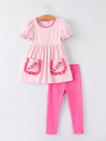 Rylee Faith Designs kids' striped outfit set with a cute pencil applique, perfect for school.