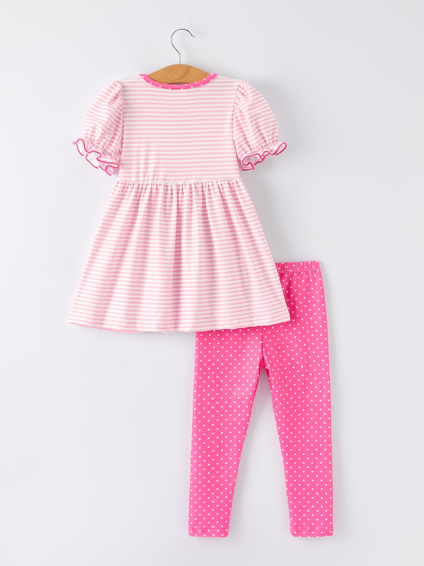 Rylee Faith Designs kids' striped outfit set with a cute pencil applique, perfect for school.